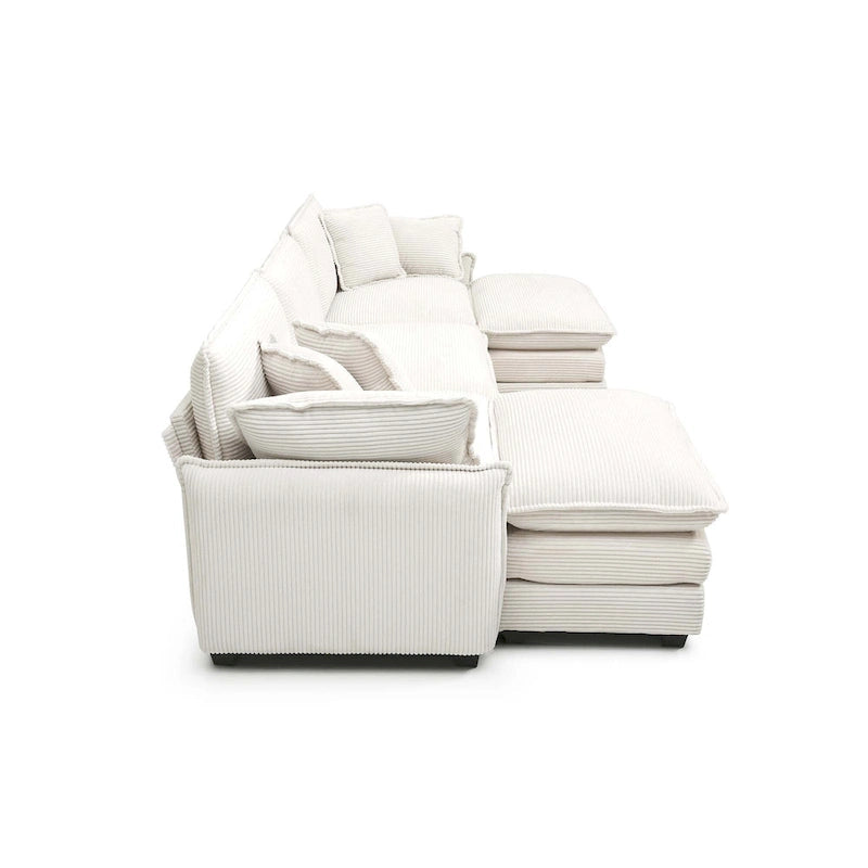 Beiges 5-teiliges Cord-Modulsofa in U-Form mit 2 Ottomanen