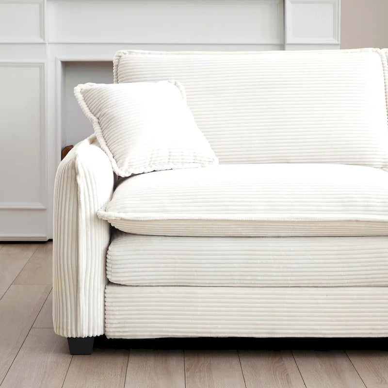 Beiges 5-teiliges Cord-Modulsofa in U-Form mit 2 Ottomanen