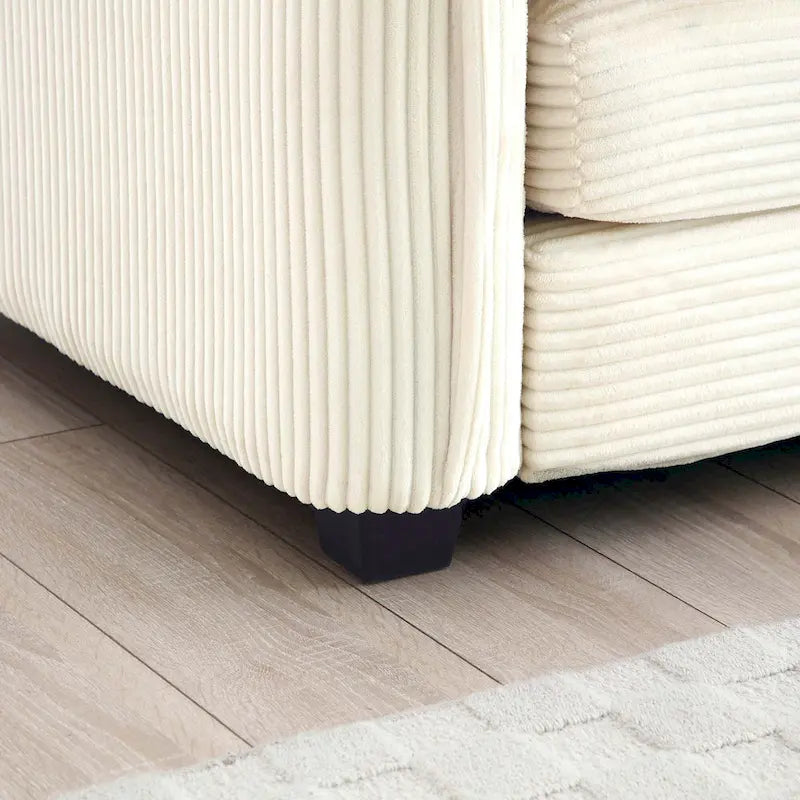 Beiges 5-teiliges Cord-Modulsofa in U-Form mit 2 Ottomanen
