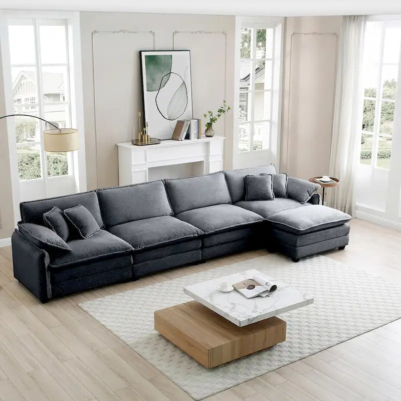 DIY anpassbares Cord-Polster Ecksofa ohne Armlehnen