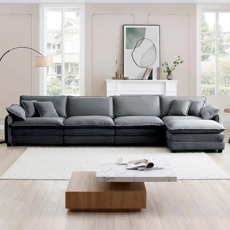 DIY anpassbares Cord-Polster Ecksofa ohne Armlehnen