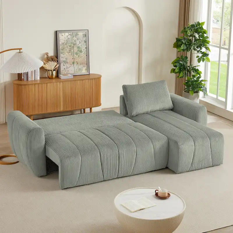 Grau 105.2 Cord Sofa-Eckgarnitur mit Schlaffunktion und Stauraum