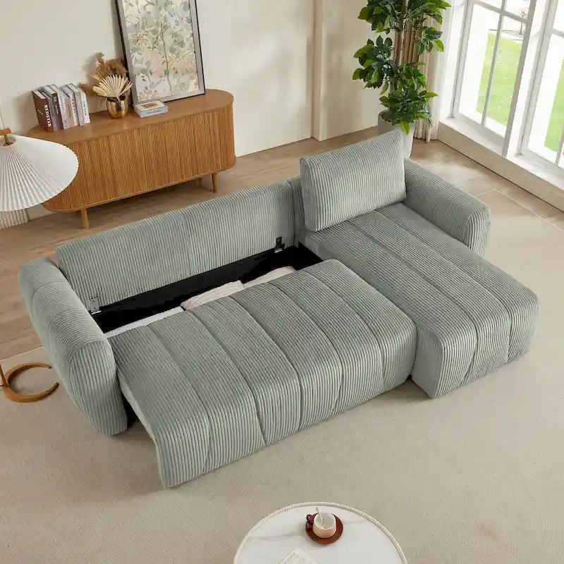 Grau 105.2 Cord Sofa-Eckgarnitur mit Schlaffunktion und Stauraum