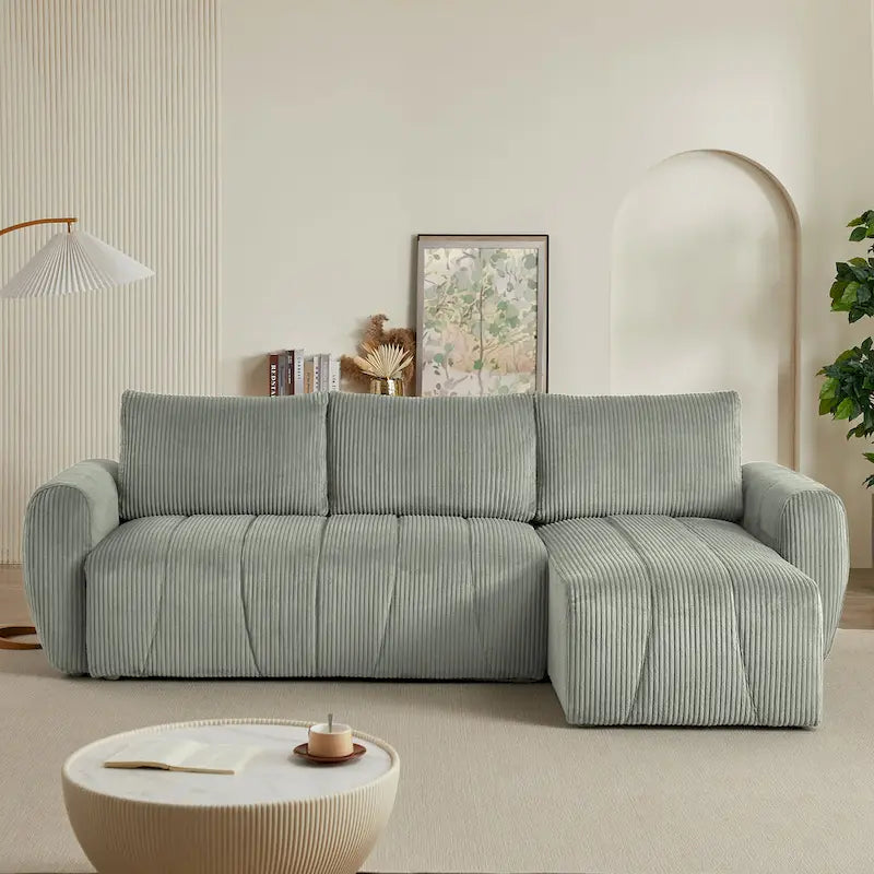 Grau 105.2 Cord Sofa-Eckgarnitur mit Schlaffunktion und Stauraum