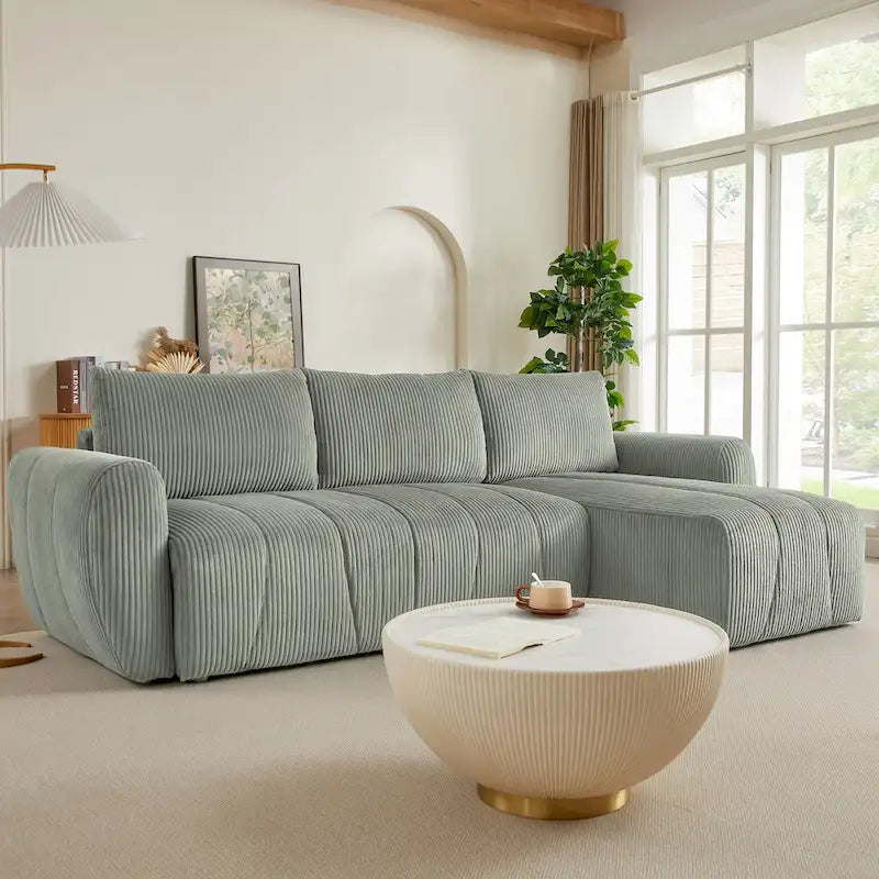 Grau 105.2 Cord Sofa-Eckgarnitur mit Schlaffunktion und Stauraum