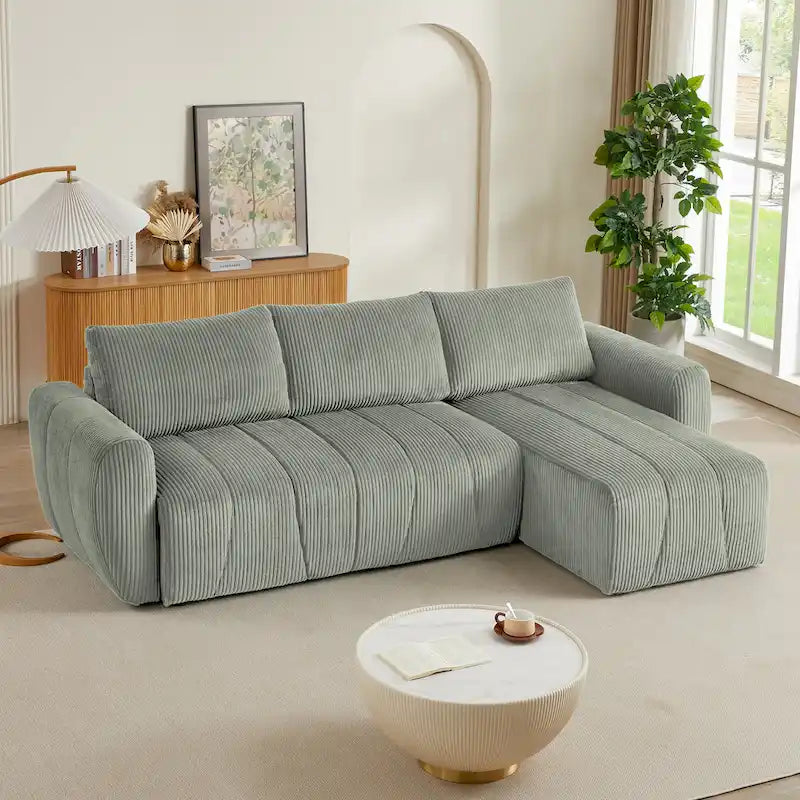 Grau 105.2 Cord Sofa-Eckgarnitur mit Schlaffunktion und Stauraum