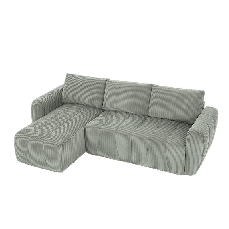 Grau 105.2 Cord Sofa-Eckgarnitur mit Schlaffunktion und Stauraum