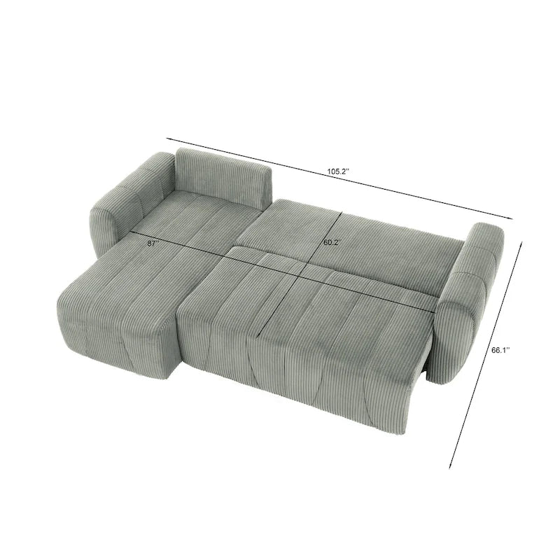 Grau 105.2 Cord Sofa-Eckgarnitur mit Schlaffunktion und Stauraum