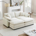 Beiges 4-teiliges modulares Cord-Schlafsofa mit 2 abnehmbaren Ottomanen und 4 Kissen, frei kombinierbar