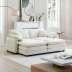 Beiges 4-teiliges modulares Cord-Schlafsofa mit 2 abnehmbaren Ottomanen und 4 Kissen, frei kombinierbar