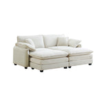 Beiges 4-teiliges modulares Cord-Schlafsofa mit 2 abnehmbaren Ottomanen und 4 Kissen, frei kombinierbar