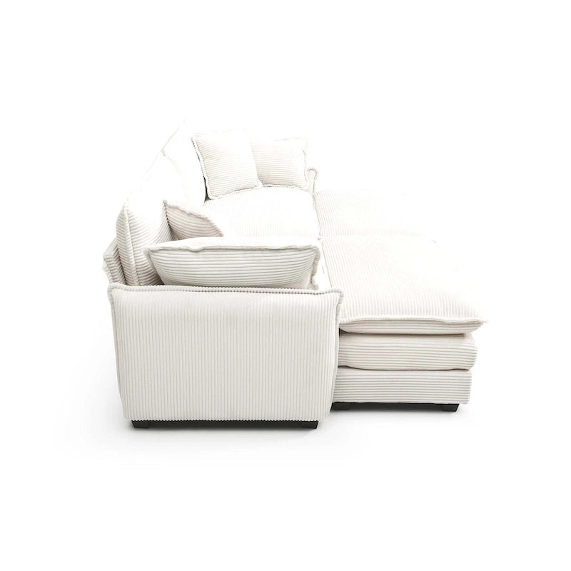 Beiges 4-teiliges modulares Cord-Schlafsofa mit 2 abnehmbaren Ottomanen und 4 Kissen, frei kombinierbar
