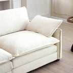 Beiges 4-teiliges modulares Cord-Schlafsofa mit 2 abnehmbaren Ottomanen und 4 Kissen, frei kombinierbar