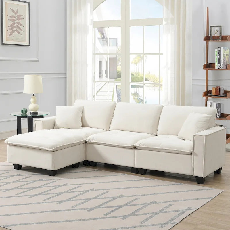 100*59 Convertible Sektionssofa, L-förmiges, umbaubares Ecksofa-Set mit kostenlosen Kissen, 4-Sitzer-Schlafsofa mit Ottoman