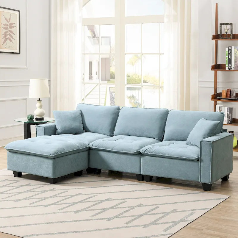 100*59 Convertible Sektionssofa, L-förmiges, umbaubares Ecksofa-Set mit kostenlosen Kissen, 4-Sitzer-Schlafsofa mit Ottoman