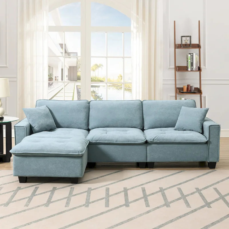 100*59 Convertible Sektionssofa, L-förmiges, umbaubares Ecksofa-Set mit kostenlosen Kissen, 4-Sitzer-Schlafsofa mit Ottoman