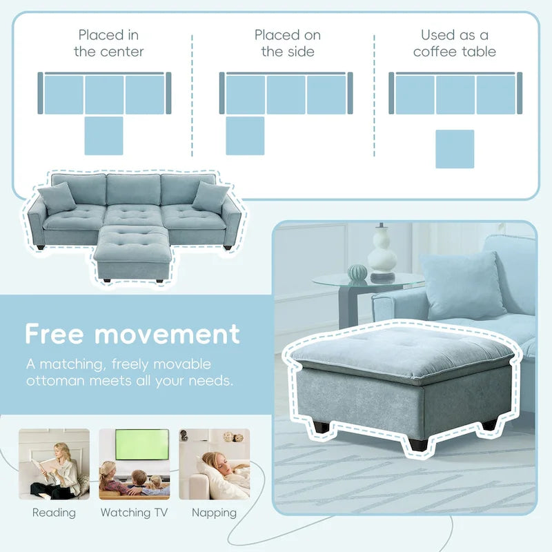 100*59 Convertible Sektionssofa, L-förmiges, umbaubares Ecksofa-Set mit kostenlosen Kissen, 4-Sitzer-Schlafsofa mit Ottoman