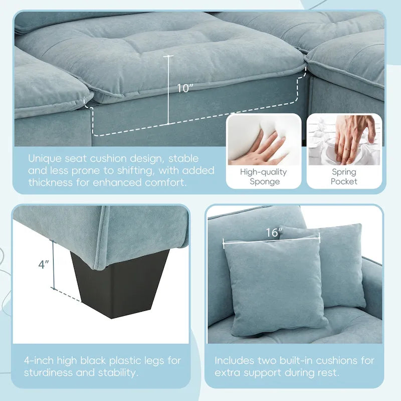 100*59 Convertible Sektionssofa, L-förmiges, umbaubares Ecksofa-Set mit kostenlosen Kissen, 4-Sitzer-Schlafsofa mit Ottoman
