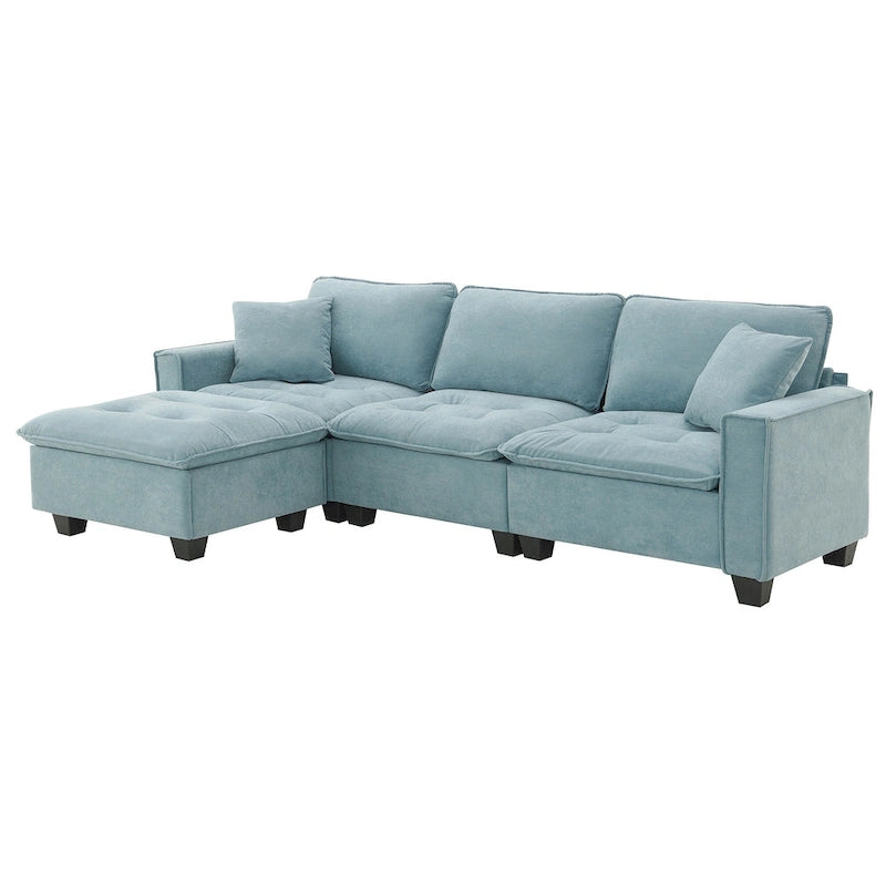 100*59 Convertible Sektionssofa, L-förmiges, umbaubares Ecksofa-Set mit kostenlosen Kissen, 4-Sitzer-Schlafsofa mit Ottoman