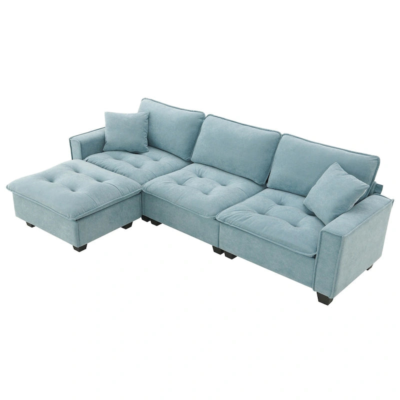 100*59 Convertible Sektionssofa, L-förmiges, umbaubares Ecksofa-Set mit kostenlosen Kissen, 4-Sitzer-Schlafsofa mit Ottoman