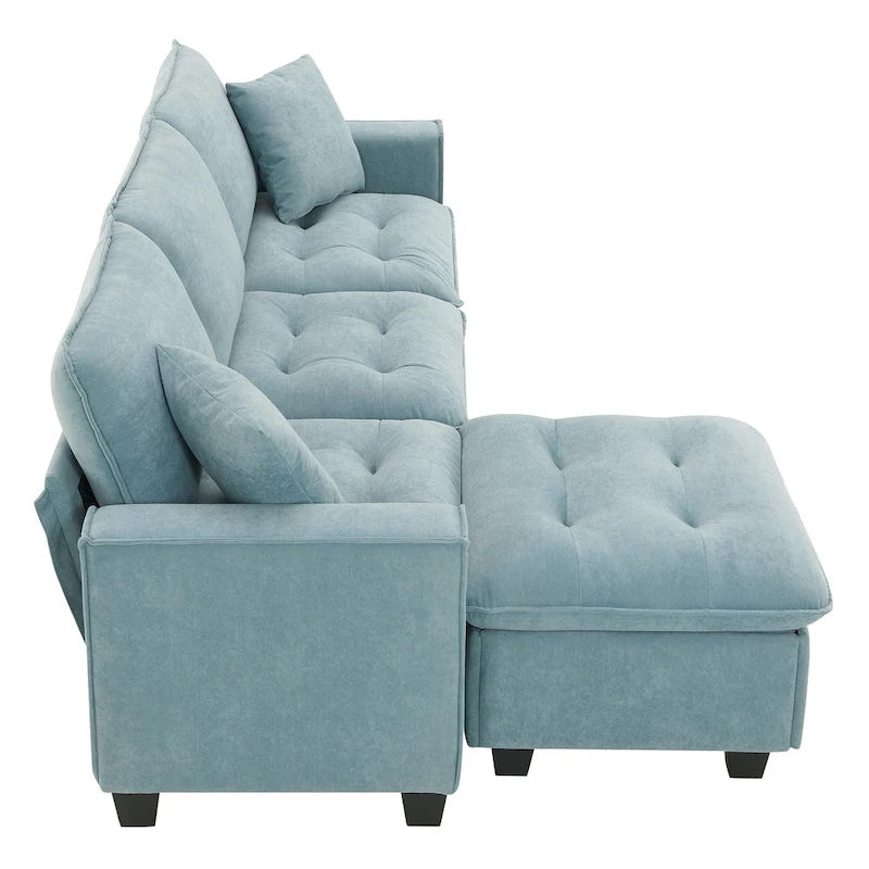 100*59 Convertible Sektionssofa, L-förmiges, umbaubares Ecksofa-Set mit kostenlosen Kissen, 4-Sitzer-Schlafsofa mit Ottoman