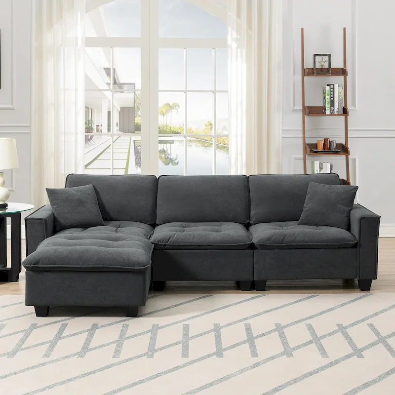 100*59 Convertible Sektionssofa, L-förmiges, umbaubares Ecksofa-Set mit kostenlosen Kissen, 4-Sitzer-Schlafsofa mit Ottoman