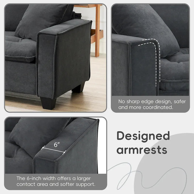 100*59 Convertible Sektionssofa, L-förmiges, umbaubares Ecksofa-Set mit kostenlosen Kissen, 4-Sitzer-Schlafsofa mit Ottoman
