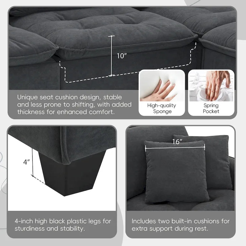 100*59 Convertible Sektionssofa, L-förmiges, umbaubares Ecksofa-Set mit kostenlosen Kissen, 4-Sitzer-Schlafsofa mit Ottoman