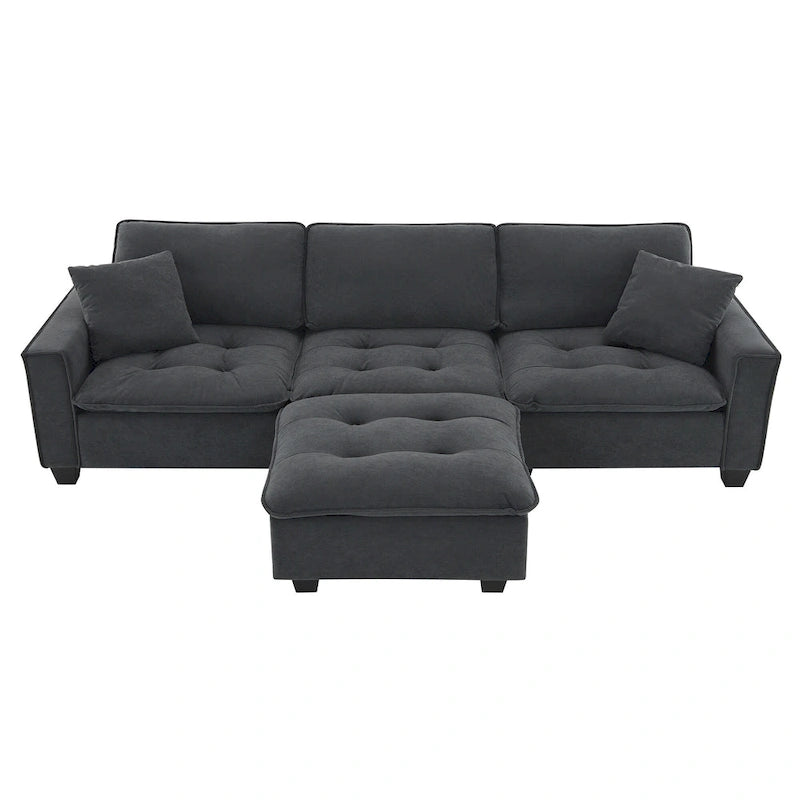 100*59 Convertible Sektionssofa, L-förmiges, umbaubares Ecksofa-Set mit kostenlosen Kissen, 4-Sitzer-Schlafsofa mit Ottoman
