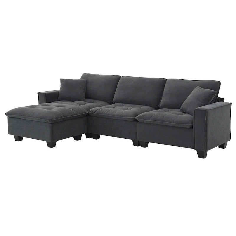 100*59 Convertible Sektionssofa, L-förmiges, umbaubares Ecksofa-Set mit kostenlosen Kissen, 4-Sitzer-Schlafsofa mit Ottoman