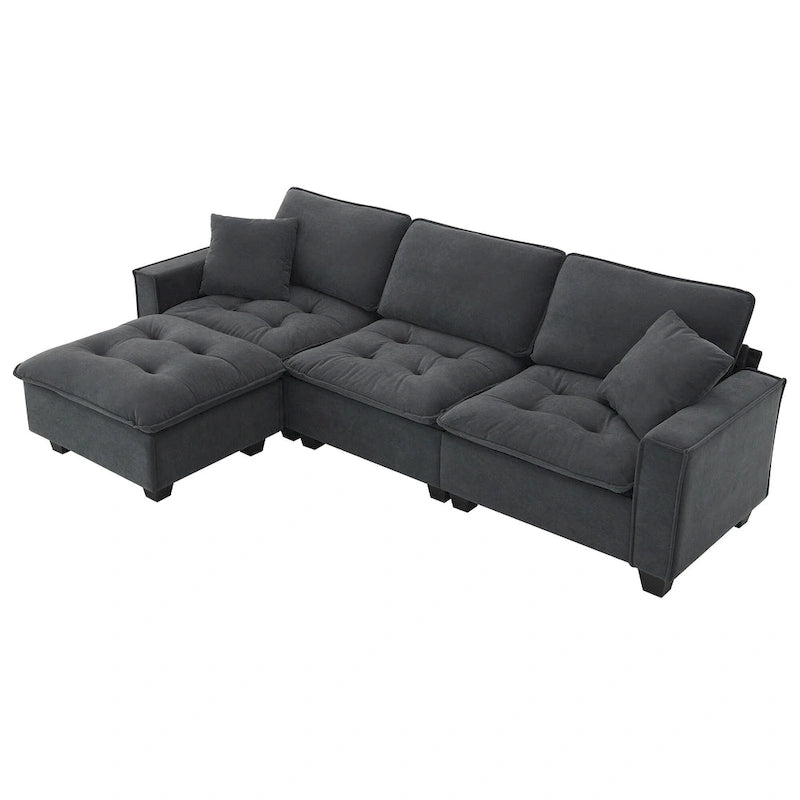 100*59 Convertible Sektionssofa, L-förmiges, umbaubares Ecksofa-Set mit kostenlosen Kissen, 4-Sitzer-Schlafsofa mit Ottoman