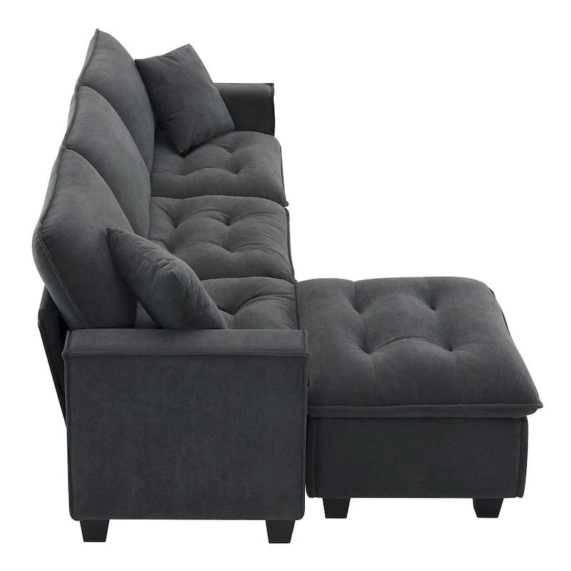100*59 Convertible Sektionssofa, L-förmiges, umbaubares Ecksofa-Set mit kostenlosen Kissen, 4-Sitzer-Schlafsofa mit Ottoman