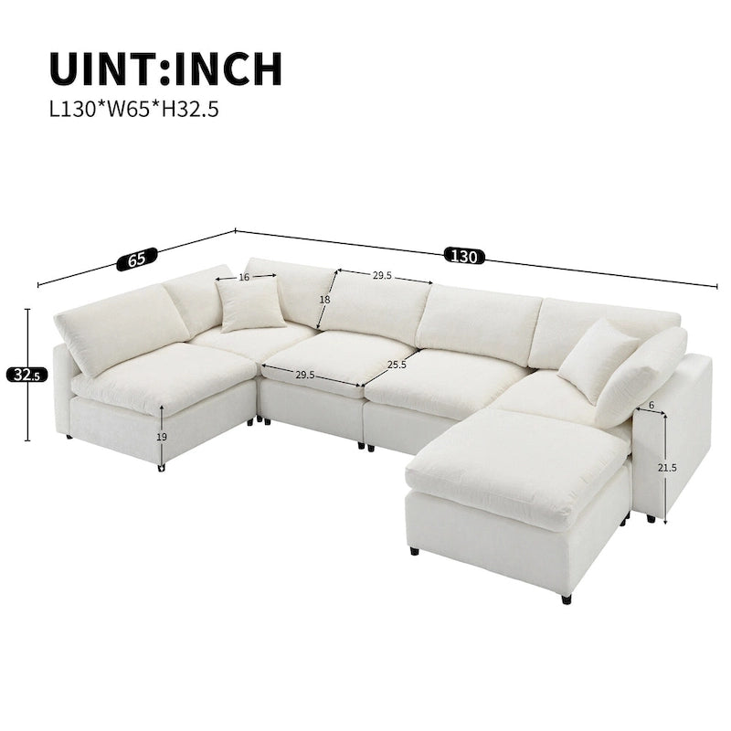 6-Sitzer Modernes Modulares Wolkensofa-Bett Chenille Sektionscouch-Set mit Ottomane