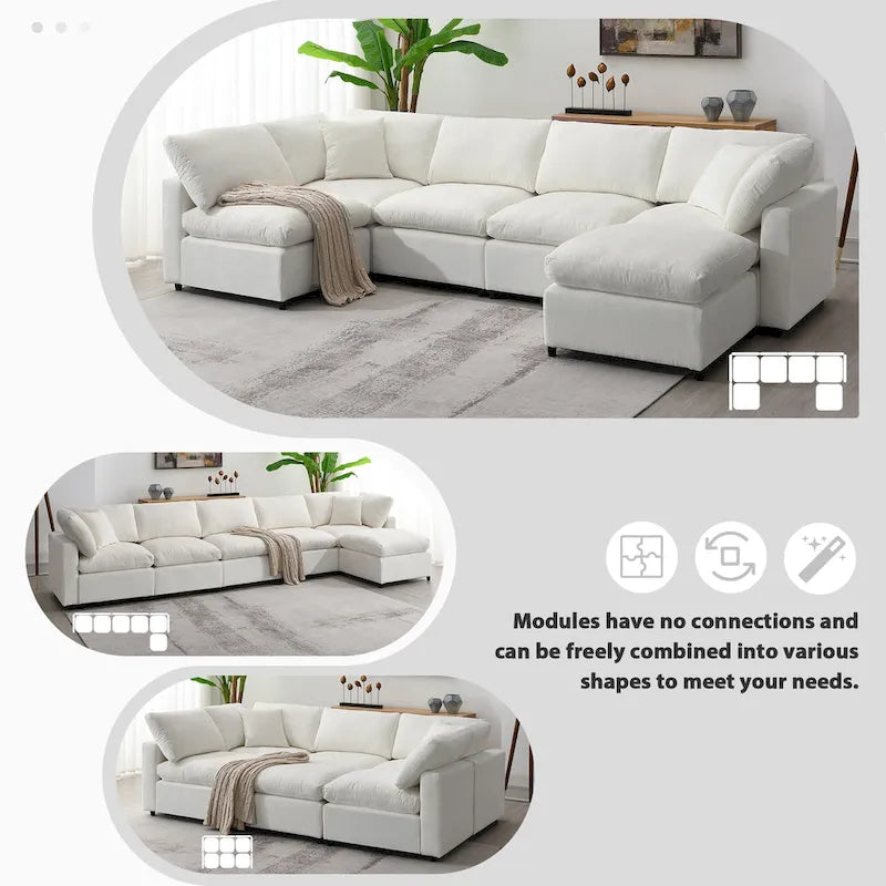 6-Sitzer Modernes Modulares Wolkensofa-Bett Chenille Sektionscouch-Set mit Ottomane