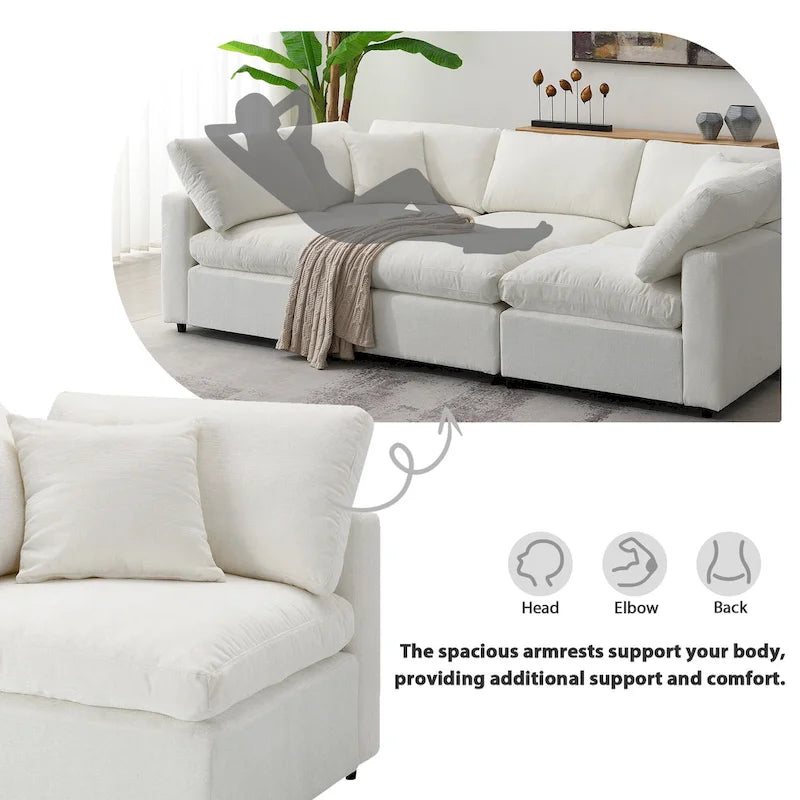 6-Sitzer Modernes Modulares Wolkensofa-Bett Chenille Sektionscouch-Set mit Ottomane