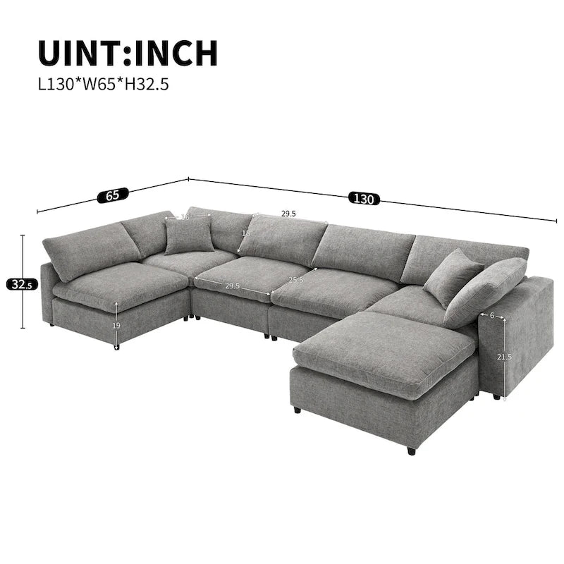 6-Sitzer Modernes Modulares Wolkensofa-Bett Chenille Sektionscouch-Set mit Ottomane