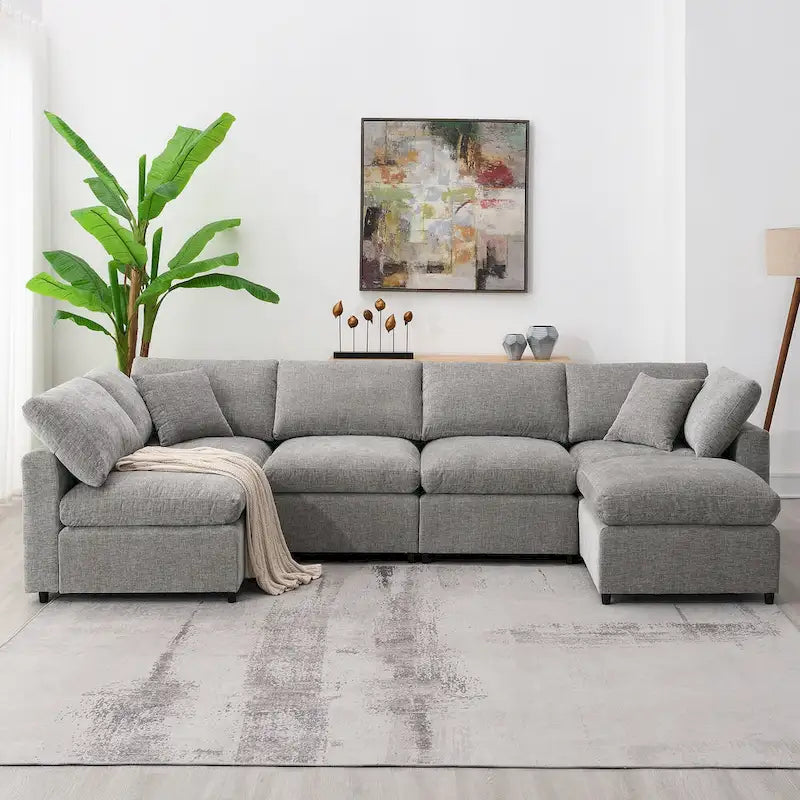 6-Sitzer Modernes Modulares Wolkensofa-Bett Chenille Sektionscouch-Set mit Ottomane