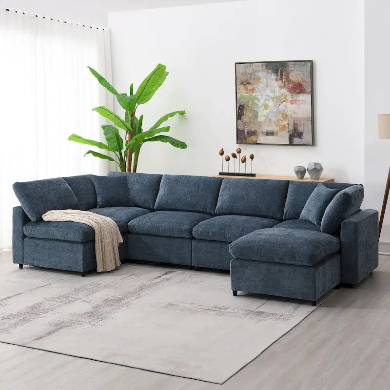 6-Sitzer Modernes Modulares Wolkensofa-Bett Chenille Sektionscouch-Set mit Ottomane