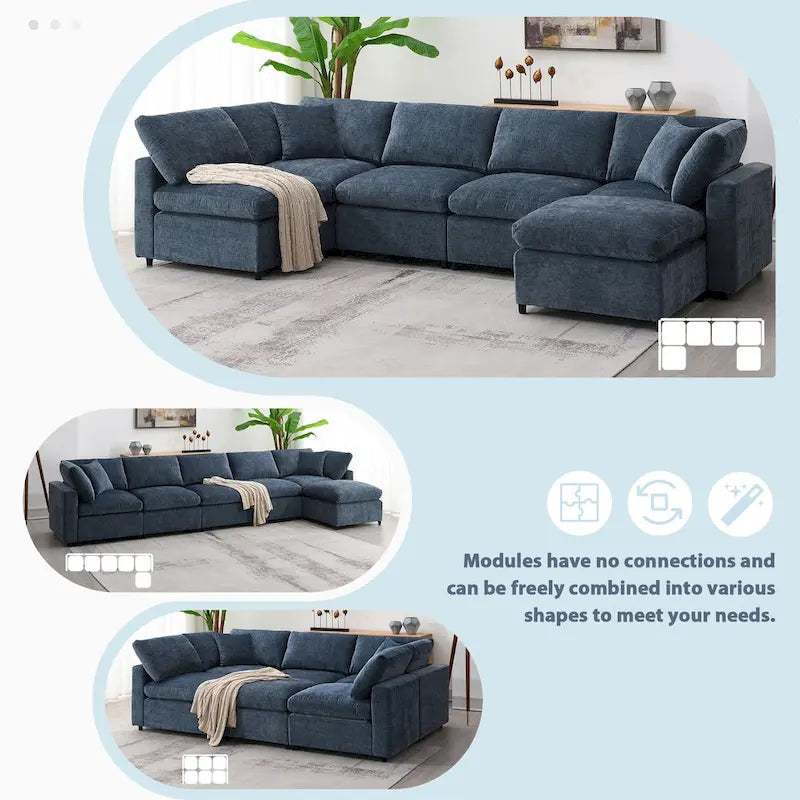 6-Sitzer Modernes Modulares Wolkensofa-Bett Chenille Sektionscouch-Set mit Ottomane