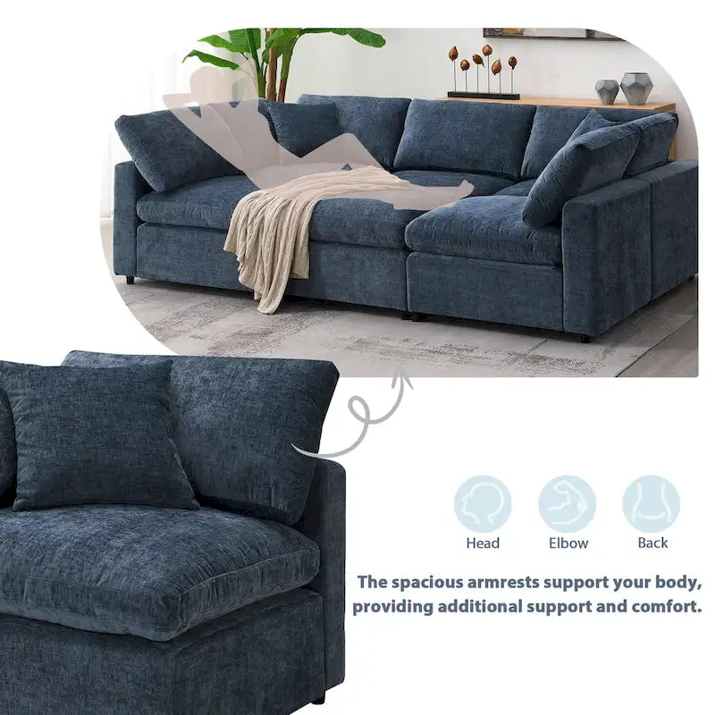 6-Sitzer Modernes Modulares Wolkensofa-Bett Chenille Sektionscouch-Set mit Ottomane