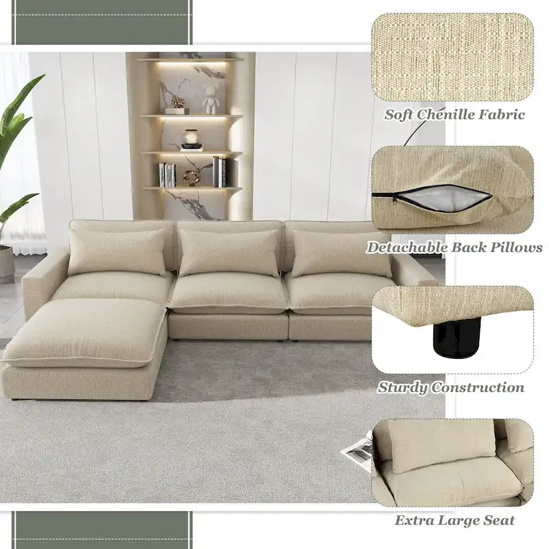 128-Zoll-Ecksofa Cloud Sofa Chenille-Polstersofa