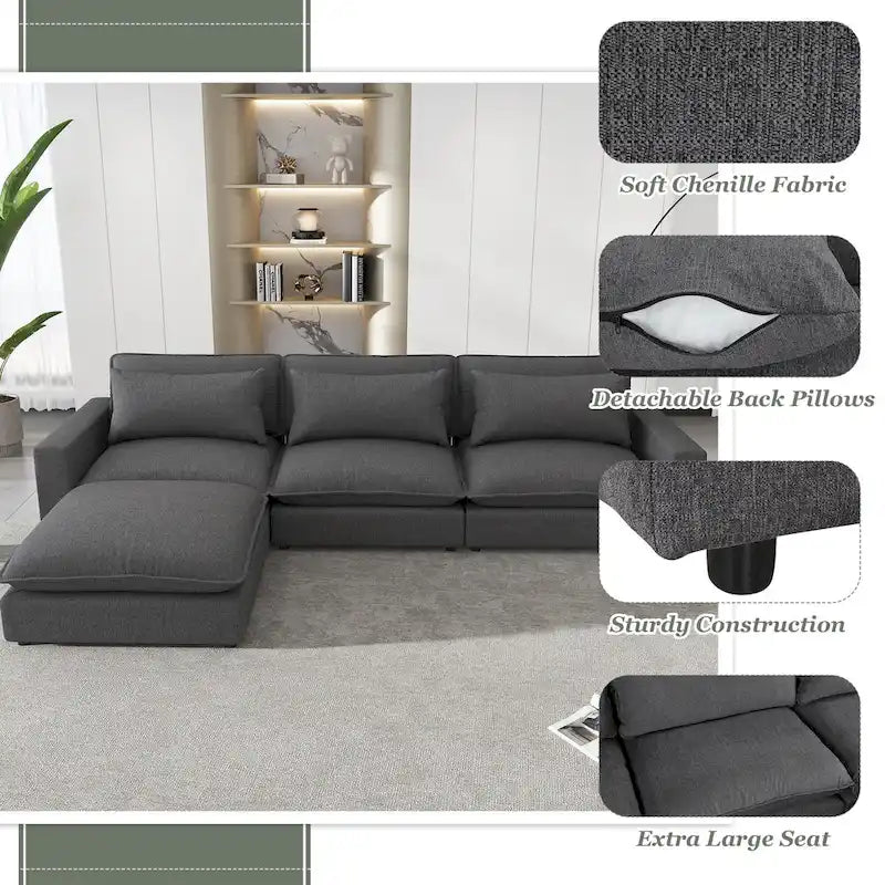 128-Zoll-Ecksofa Cloud Sofa Chenille-Polstersofa