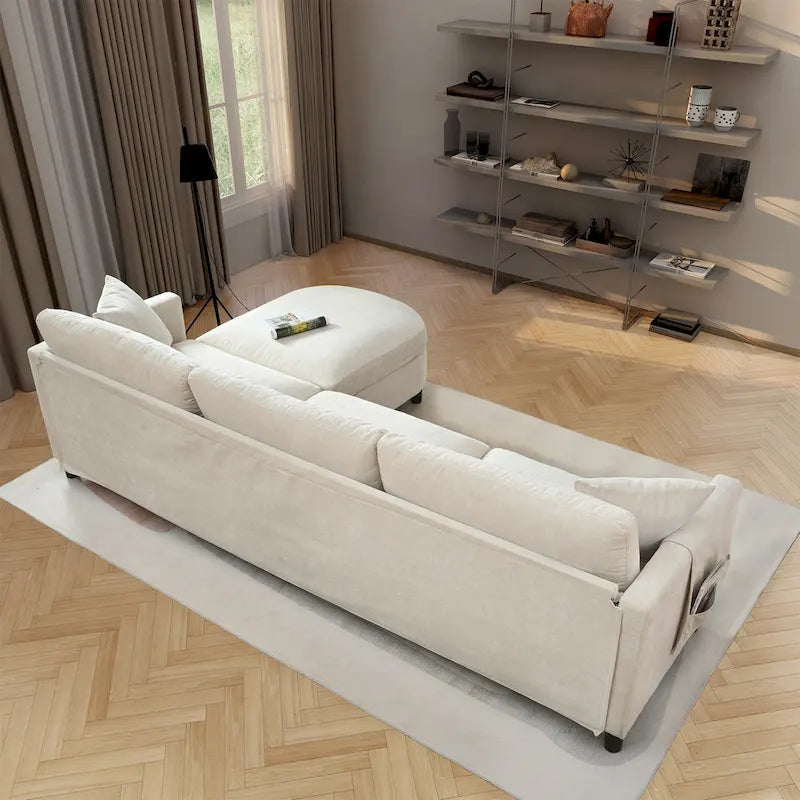Beiges 4-Sitzer-Sofa mit beweglichem Ottoman & Stauraum, 107.87