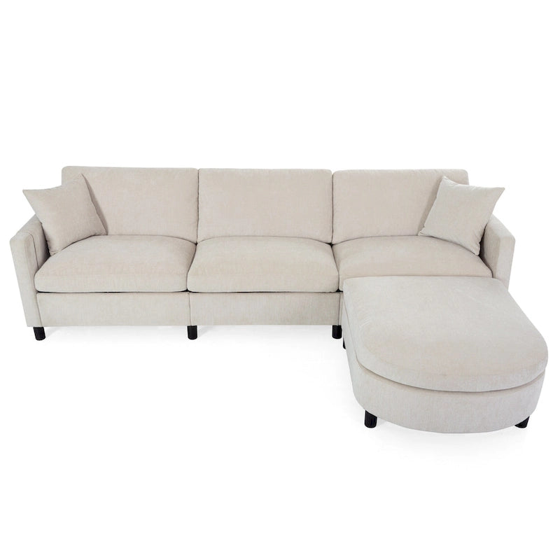 Beiges 4-Sitzer-Sofa mit beweglichem Ottoman & Stauraum, 107.87