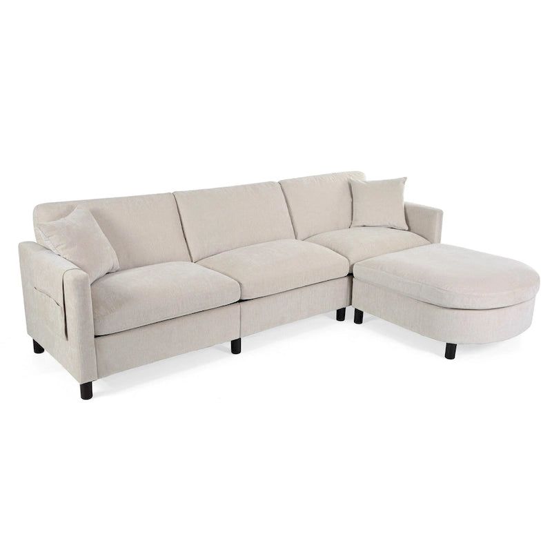 Beiges 4-Sitzer-Sofa mit beweglichem Ottoman & Stauraum, 107.87
