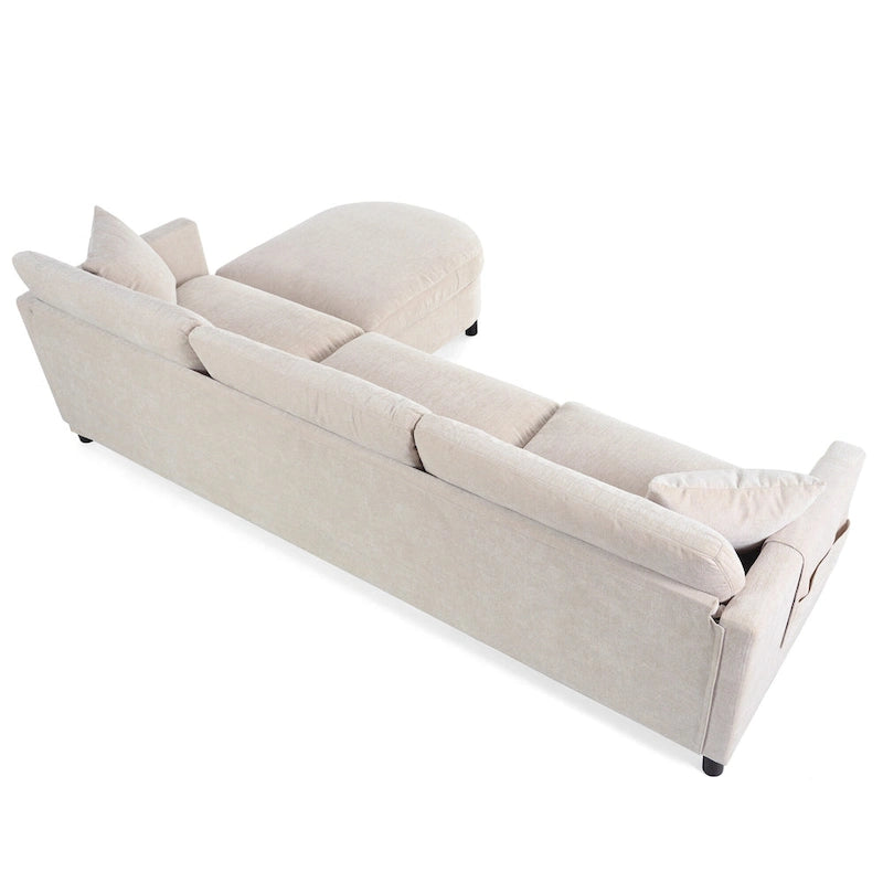 Beiges 4-Sitzer-Sofa mit beweglichem Ottoman & Stauraum, 107.87