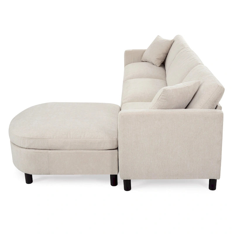 Beiges 4-Sitzer-Sofa mit beweglichem Ottoman & Stauraum, 107.87