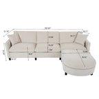 Beiges 4-Sitzer-Sofa mit beweglichem Ottoman & Stauraum, 107.87