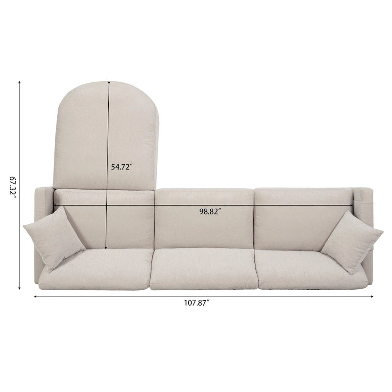 Beiges 4-Sitzer-Sofa mit beweglichem Ottoman & Stauraum, 107.87