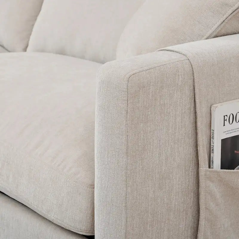 Beiges 4-Sitzer-Sofa mit beweglichem Ottoman & Stauraum, 107.87